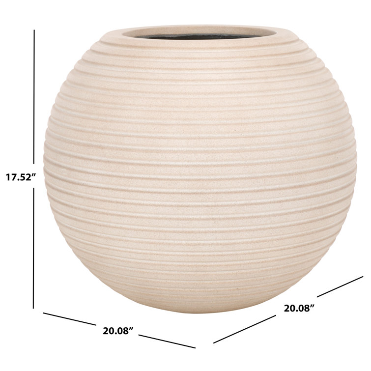 Beige Ribbed Ficonstone and Cement Indoor/Outdoor Planter Pot