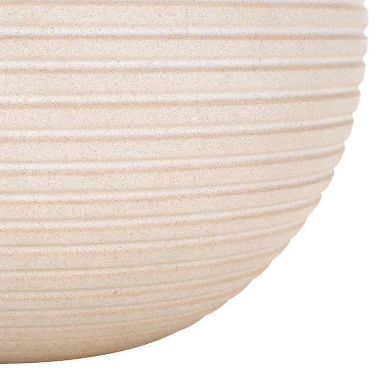 Beige Ribbed Ficonstone and Cement Indoor/Outdoor Planter Pot