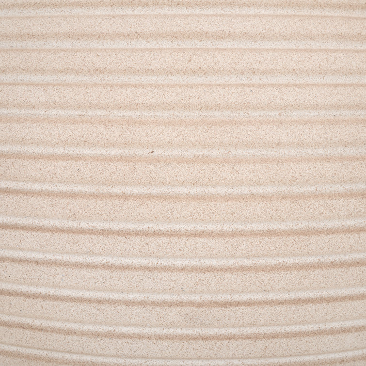 Beige Ribbed Ficonstone and Cement Indoor/Outdoor Planter Pot