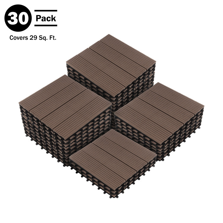 Mocha Brown Interlocking Composite Deck Tiles for Outdoor Flooring