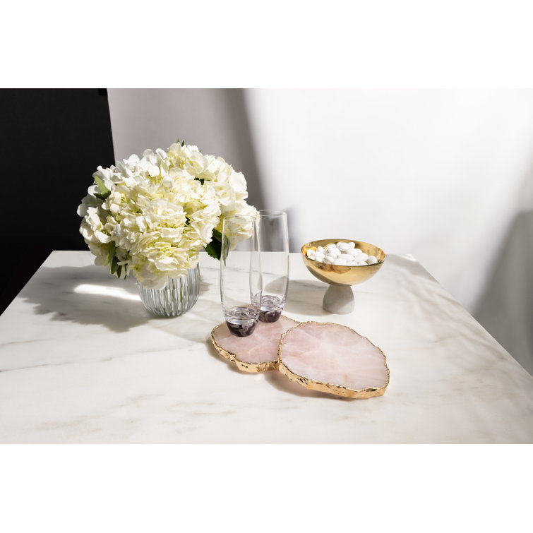 Rose Quartz and Gold-Plated Gemstone Coasters Set