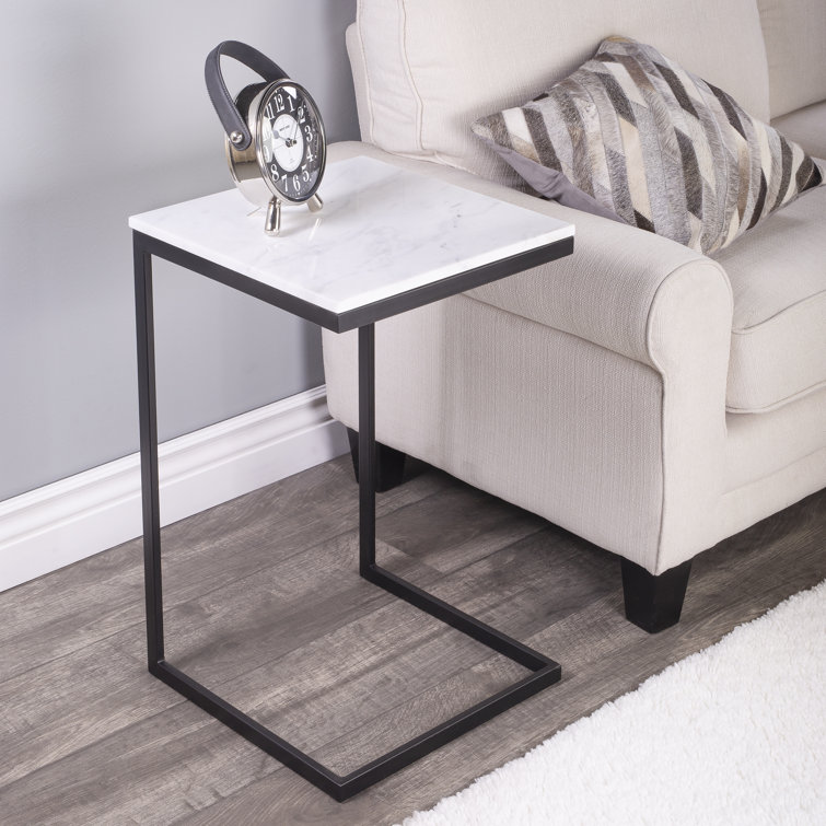 Cleo Modern C-Shape Black Iron & White Marble End Table