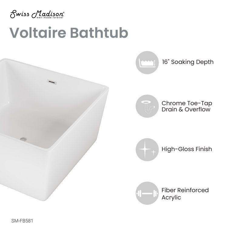 Voltaire 47" White Acrylic Square Freestanding Bathtub