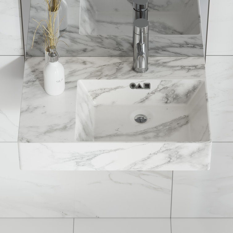 St. Tropez 24" White Marble Wall-Mount Bathroom Sink