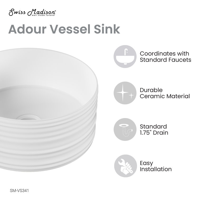Adour 16'' White Ceramic Above-Counter Vessel Sink
