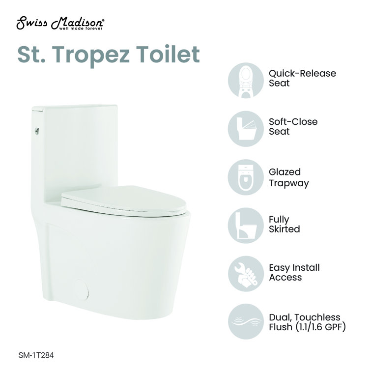 White Glossy One-Piece Elongated Dual Flush Toilet