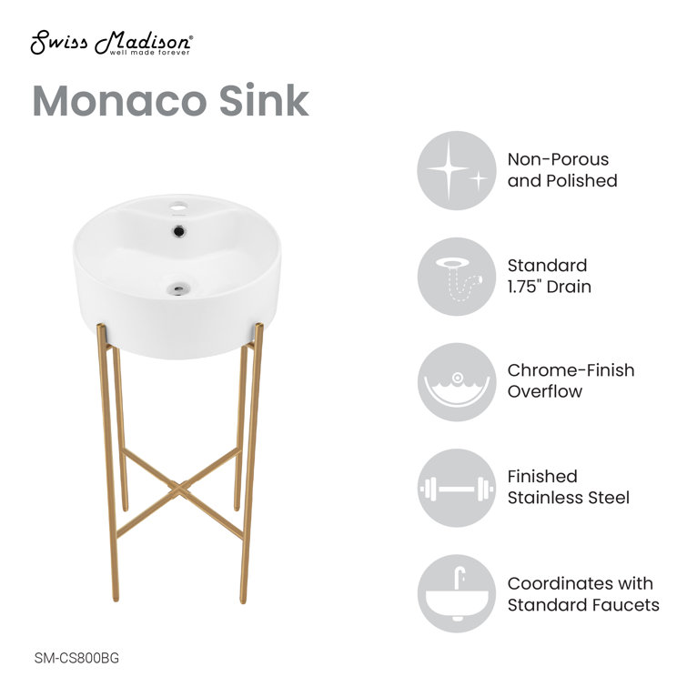 Monaco 15.75" White Ceramic Console Sink with Brushed Gold Legs