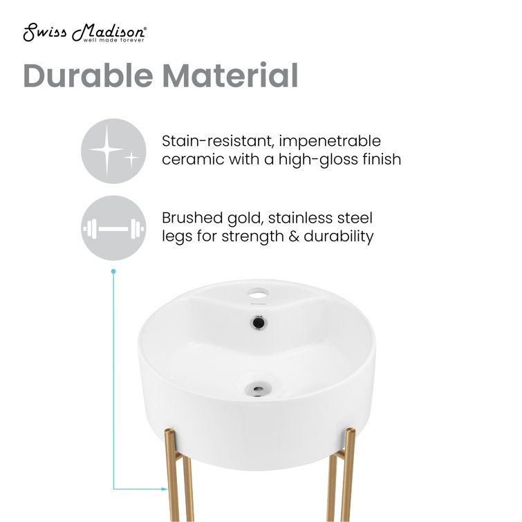 Monaco 15.75" White Ceramic Console Sink with Brushed Gold Legs