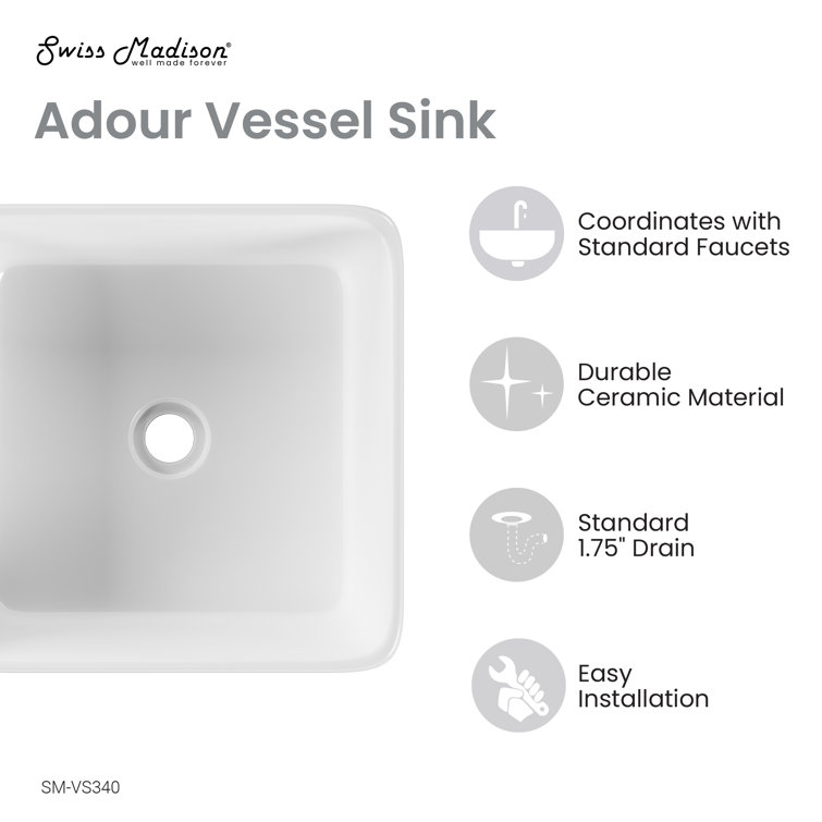 Adour 15'' White Ceramic Vessel Sink