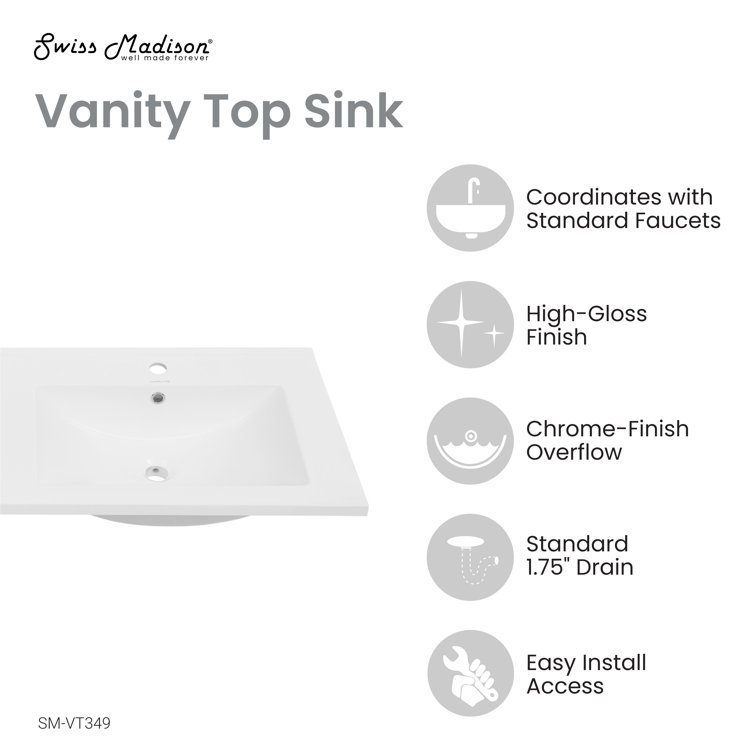 White Ceramic 48" Vanity Top with Double Basins