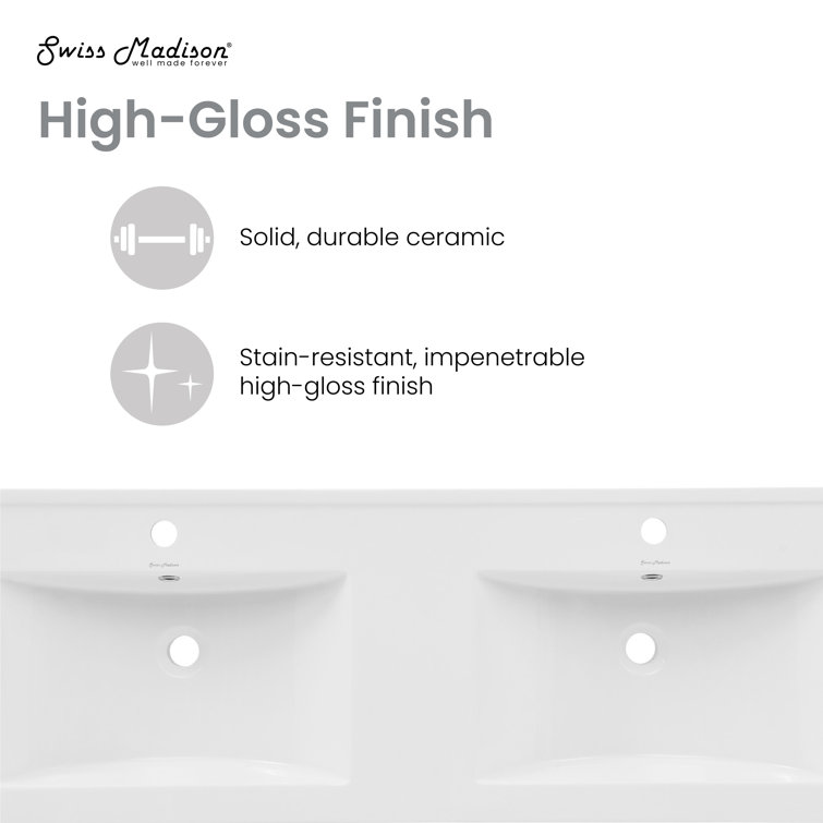White Ceramic 48" Vanity Top with Double Basins