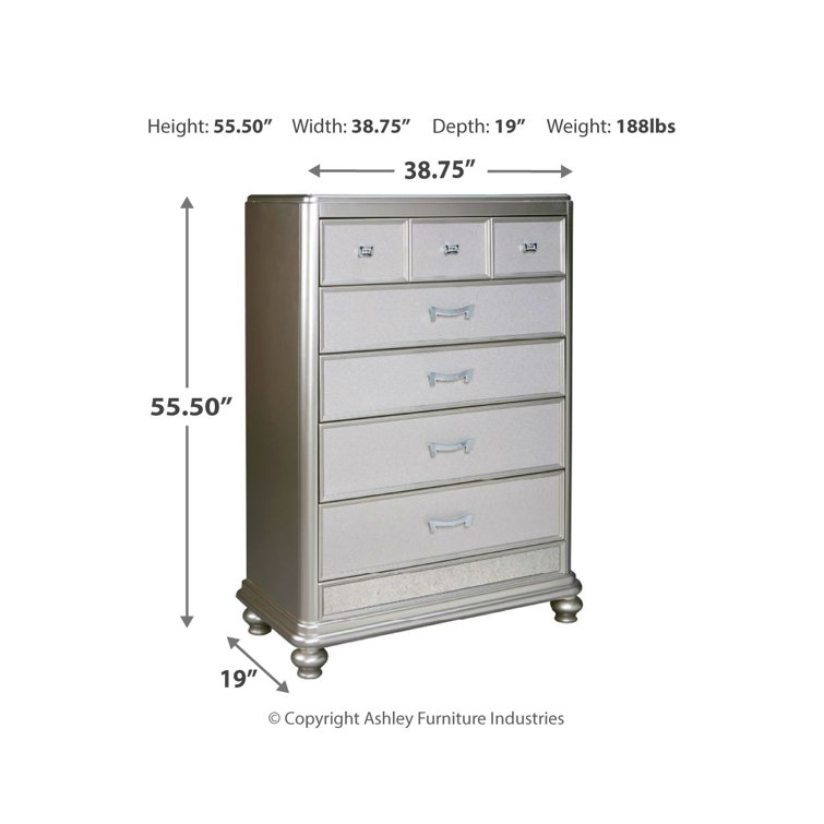 Glamorous Silver Mirrored 5-Drawer Chest with Felt-Lined Dovetail Drawers