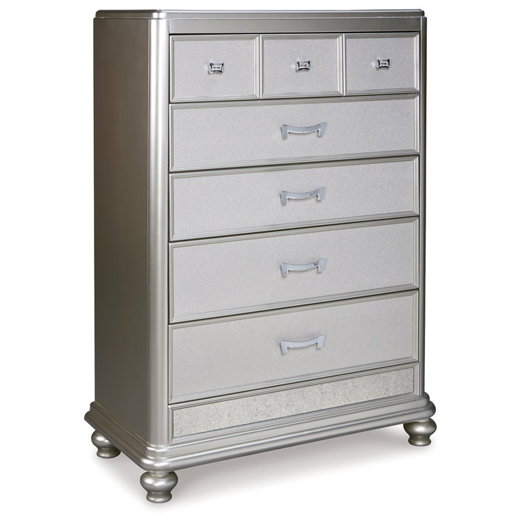 Glamorous Silver Mirrored 5-Drawer Chest with Felt-Lined Dovetail Drawers