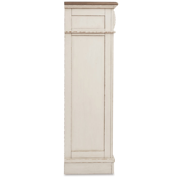 Charming Cottage White 5-Drawer Chest with Distressed Wood Top