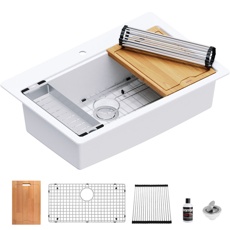 White Quartz 33'' Single Bowl Drop-in Kitchen Sink