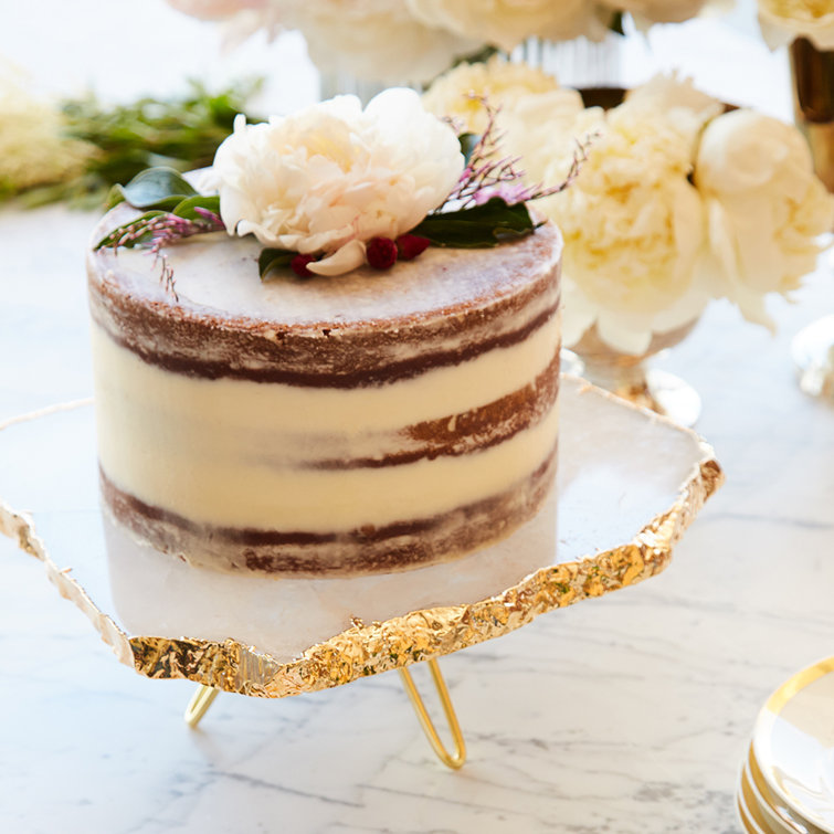 Organic White Crystal Pedestal Cake Stand with Gold Trim
