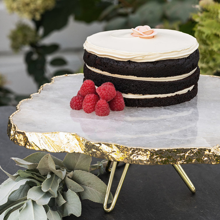 Organic White Crystal Pedestal Cake Stand with Gold Trim