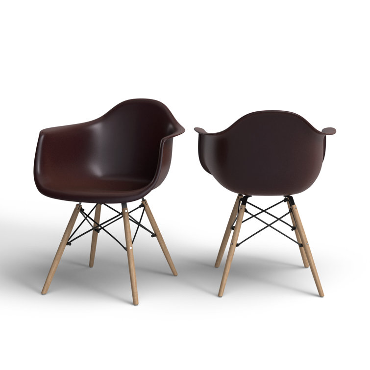 Brown and Natural Plastic Arm Chairs with Wood Legs, Set of 2