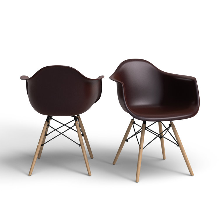 Brown and Natural Plastic Arm Chairs with Wood Legs, Set of 2