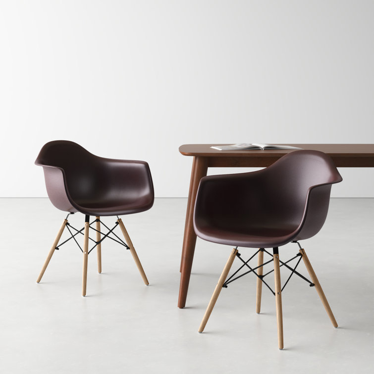 Brown and Natural Plastic Arm Chairs with Wood Legs, Set of 2