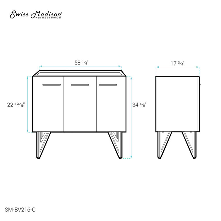 Annecy 60" Glossy White Freestanding Bathroom Vanity Base
