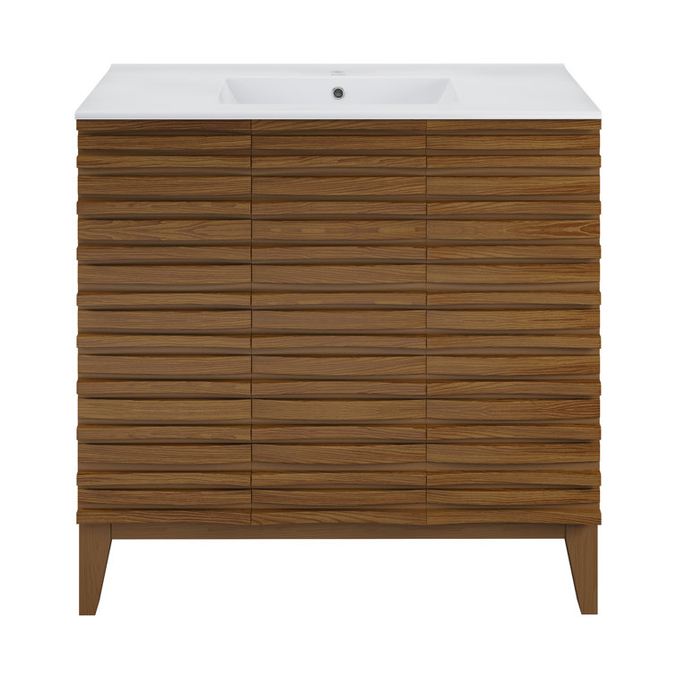 Cascade 36" Brown Oak Freestanding Bathroom Vanity with White Top