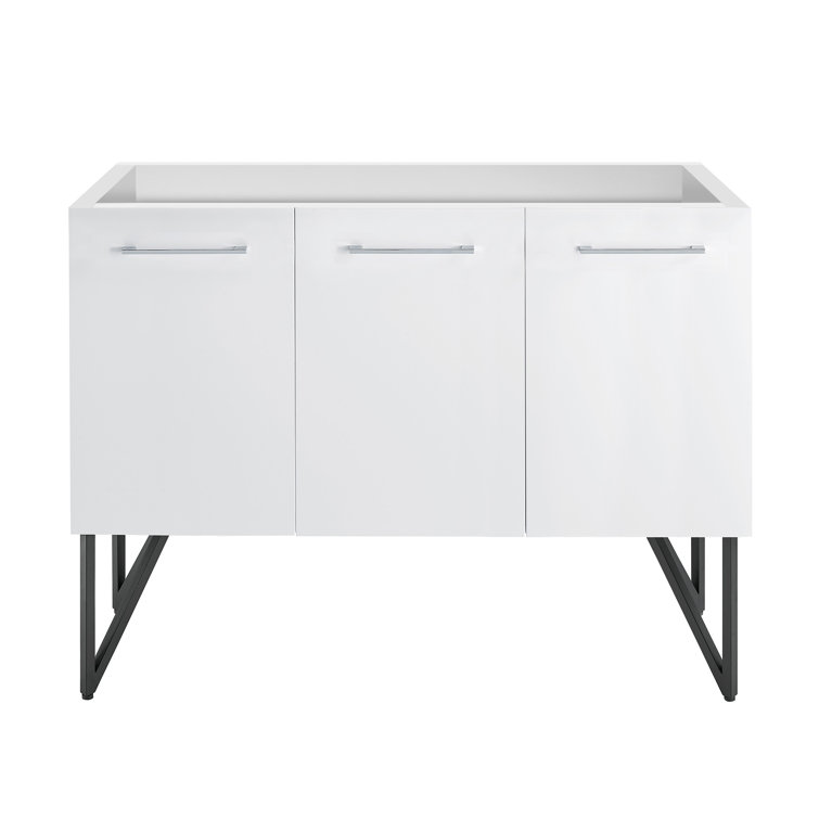 Annecy 48" Glossy White and Black Walnut Bathroom Vanity Cabinet