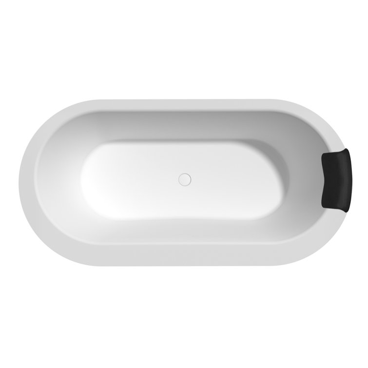 Matte White 67" Freestanding Soaking Bathtub with Black Pillow