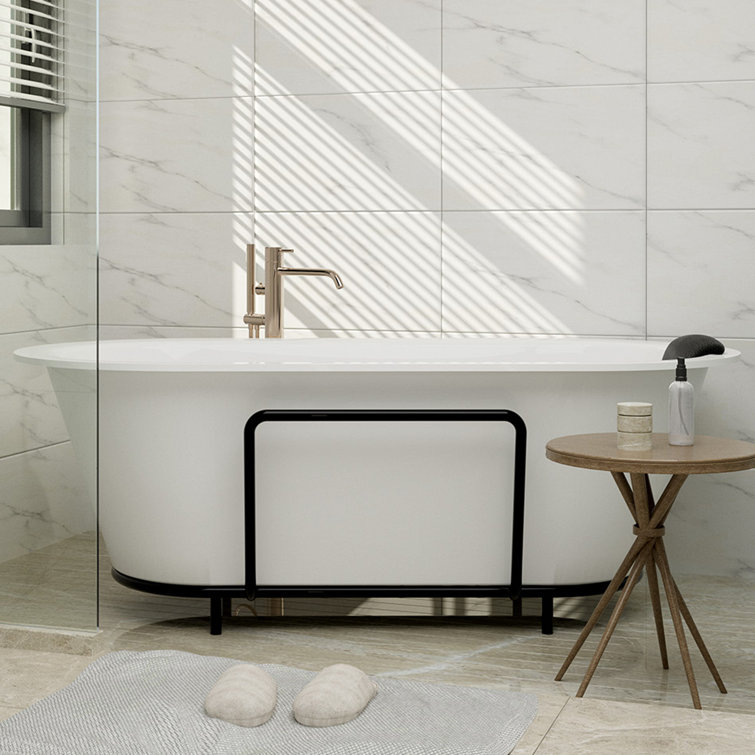Matte White 67" Freestanding Soaking Bathtub with Black Pillow