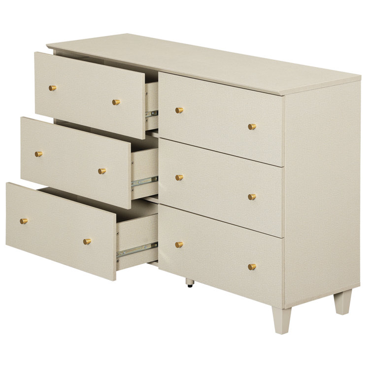 Beige Faux Linen 12-Drawer Double Dresser Set