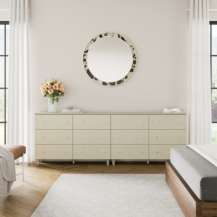 Beige Faux Linen 12-Drawer Double Dresser Set