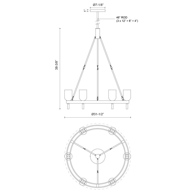 Urban Bronze and Alabaster 6-Light Wagon Wheel Chandelier
