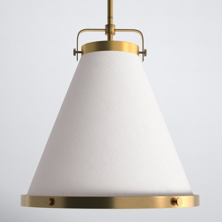 Lacquered Brass and Off-White Single Cone Pendant Light