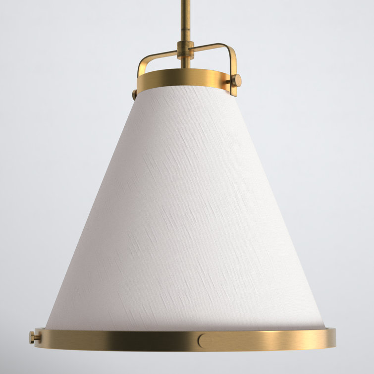 Lacquered Brass and Off-White Single Cone Pendant Light