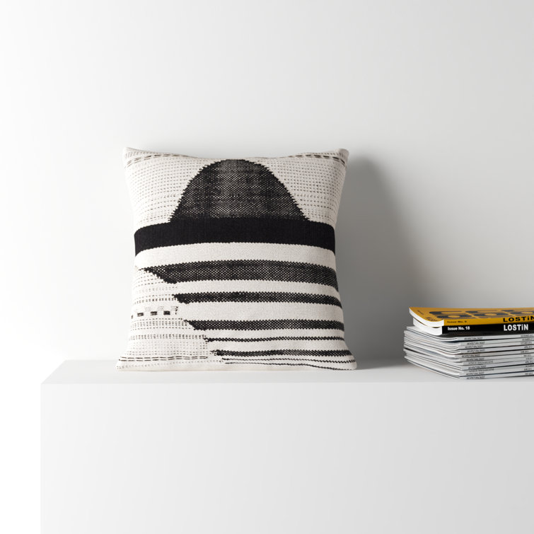 Black and Beige Cotton Blend Striped Throw Pillow