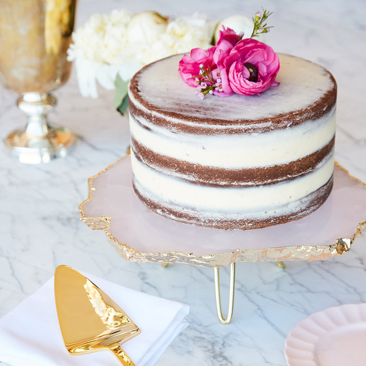 Organic Silver Pedestal Cake Stand with Off-White Plate