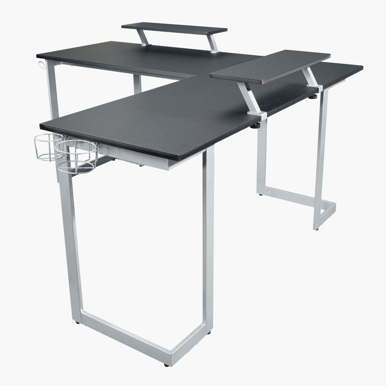 Techni Sport Warrior L-Shaped Gaming Desk with Cup Holders and Headphone Hook
