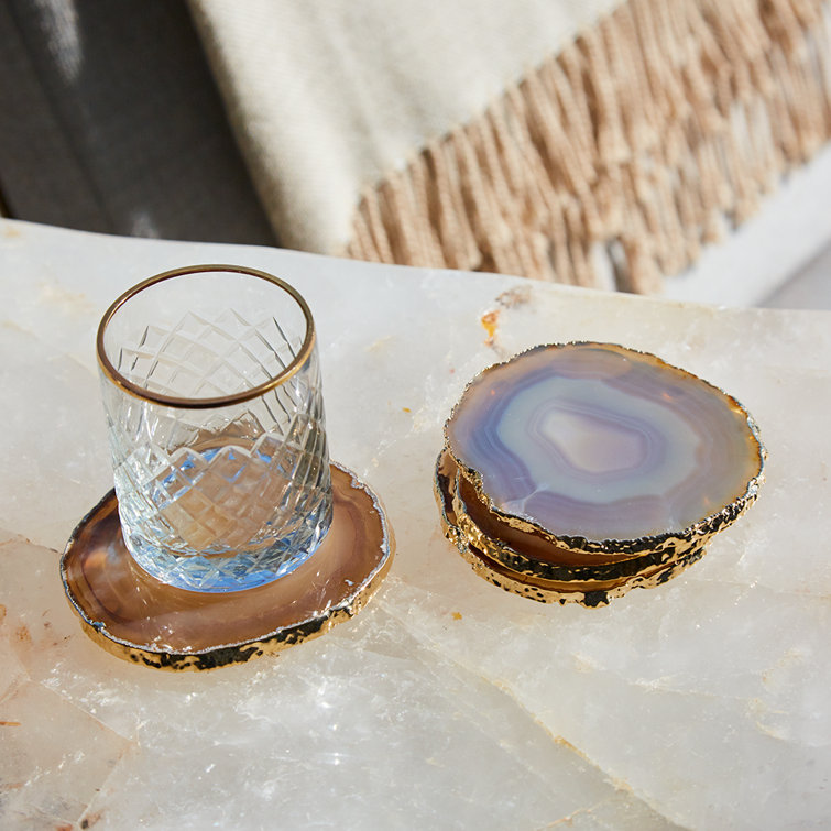 Gold-Edged Agate Stone Coasters Set of 4
