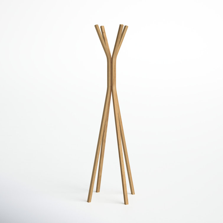 Glynis Mid-Century Modern 4-Hook Plywood Coat Rack in Oak Veneer