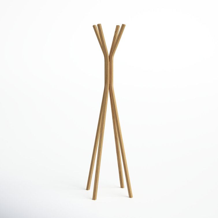Glynis Mid-Century Modern 4-Hook Plywood Coat Rack in Oak Veneer