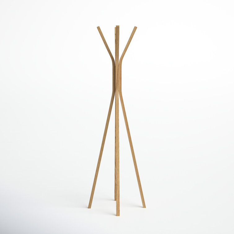 Glynis Mid-Century Modern 4-Hook Plywood Coat Rack in Oak Veneer