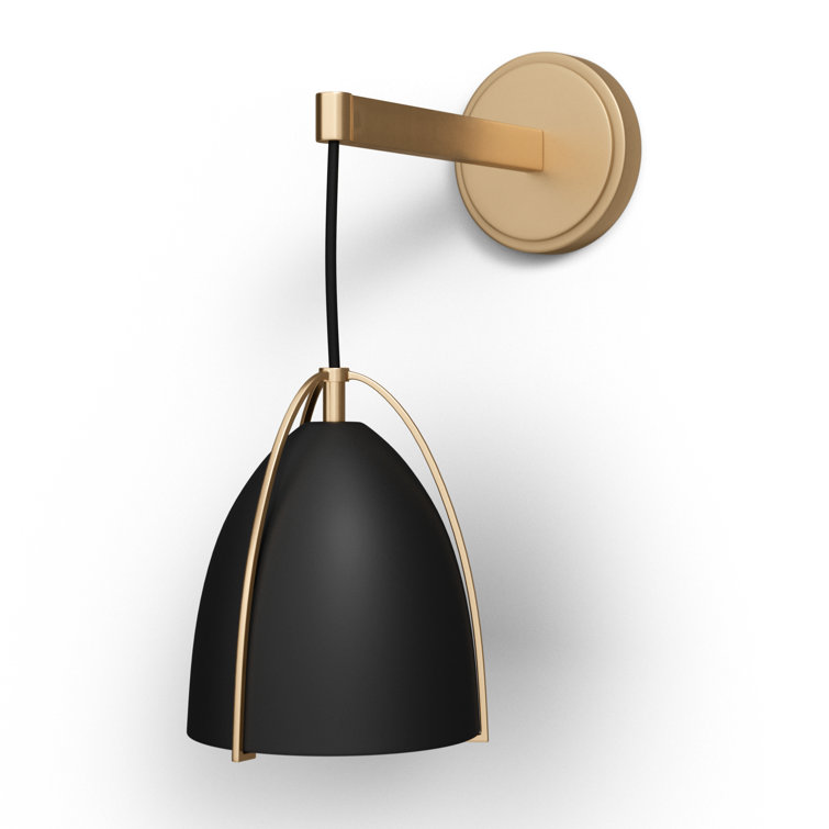 Sean Lavin Satin Brass 1-Light Dimmable Sconce with Midnight Black Steel Shade