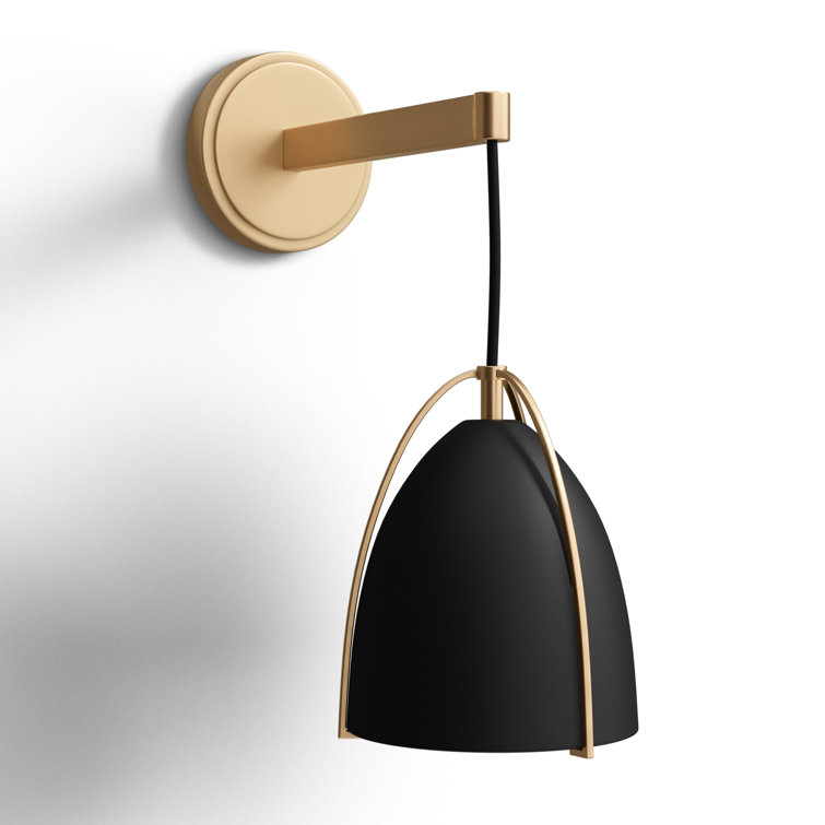 Sean Lavin Satin Brass 1-Light Dimmable Sconce with Midnight Black Steel Shade