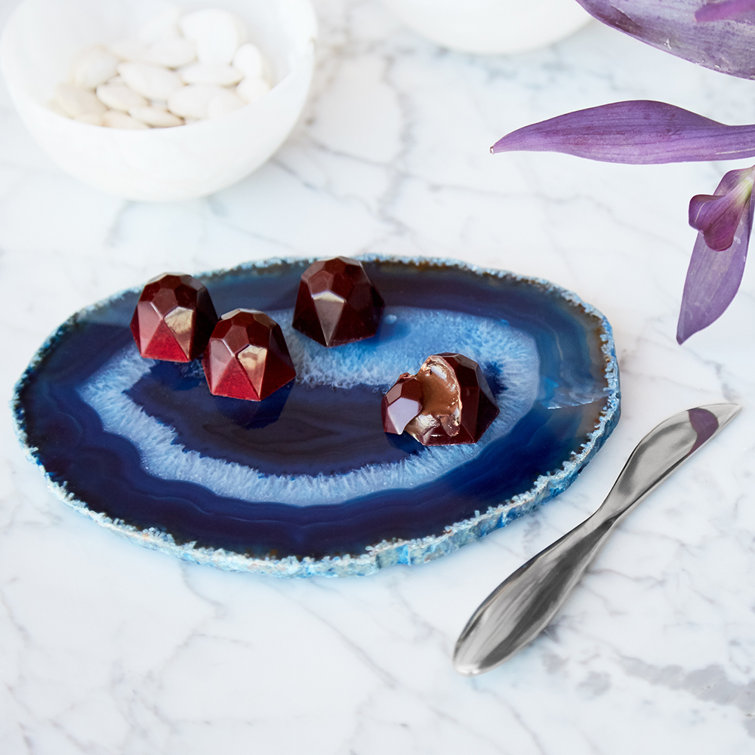 Azure Agate Handcrafted Cheese Plate with Stainless Steel Spreader