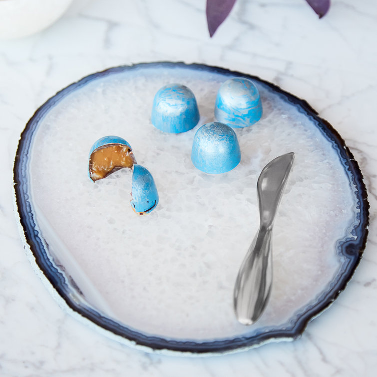 Azure Agate Handcrafted Cheese Plate with Stainless Steel Spreader