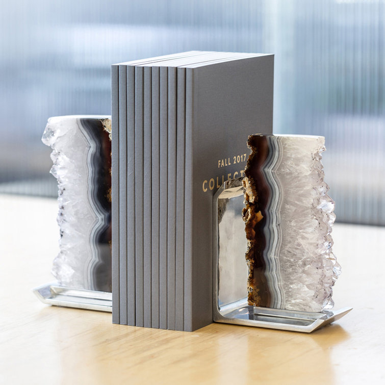 Silver and Agate Geode 2-Piece Bookend Set