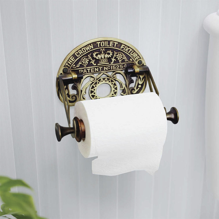 Antique Brass and Wood Victorian Style Toilet Paper Holder