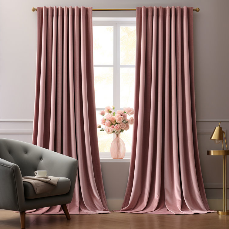 Pink Velvet Blackout Curtain Pair with Pinch Pleat