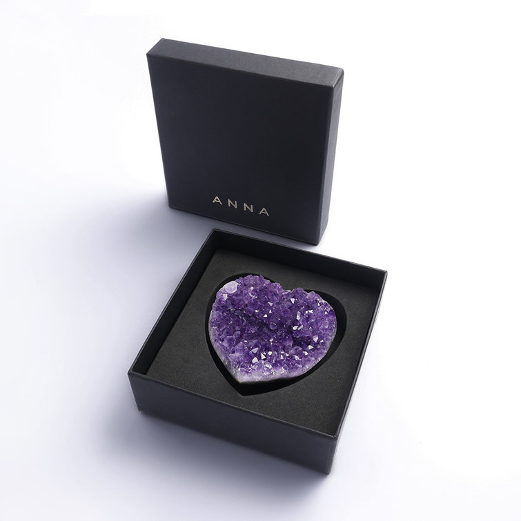 Natural Amethyst Heart-Shaped Druze Sculpture