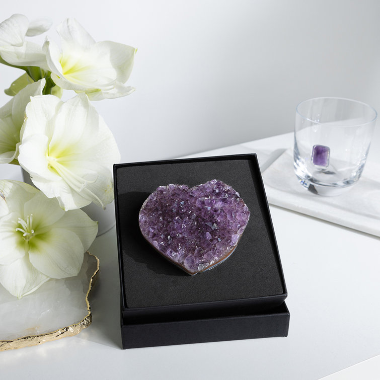 Natural Amethyst Heart-Shaped Druze Sculpture